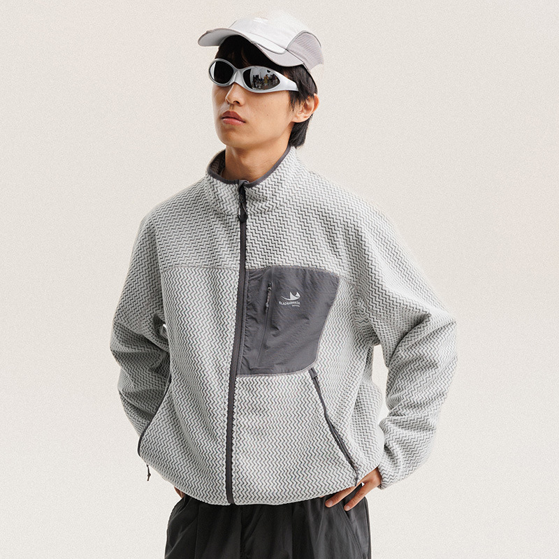 Outdoor Sport Jacket - Autumn Winter Polar Fleece Wavy Stripes